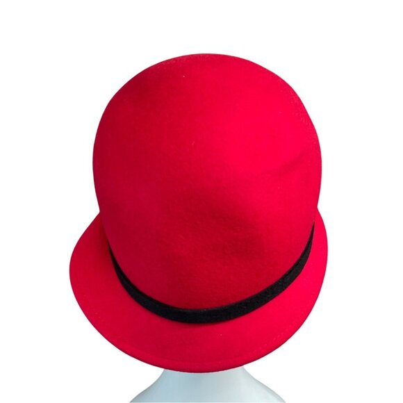Red Wool & Felt Cloche Hat With Black Band & Floral Accent main image 6